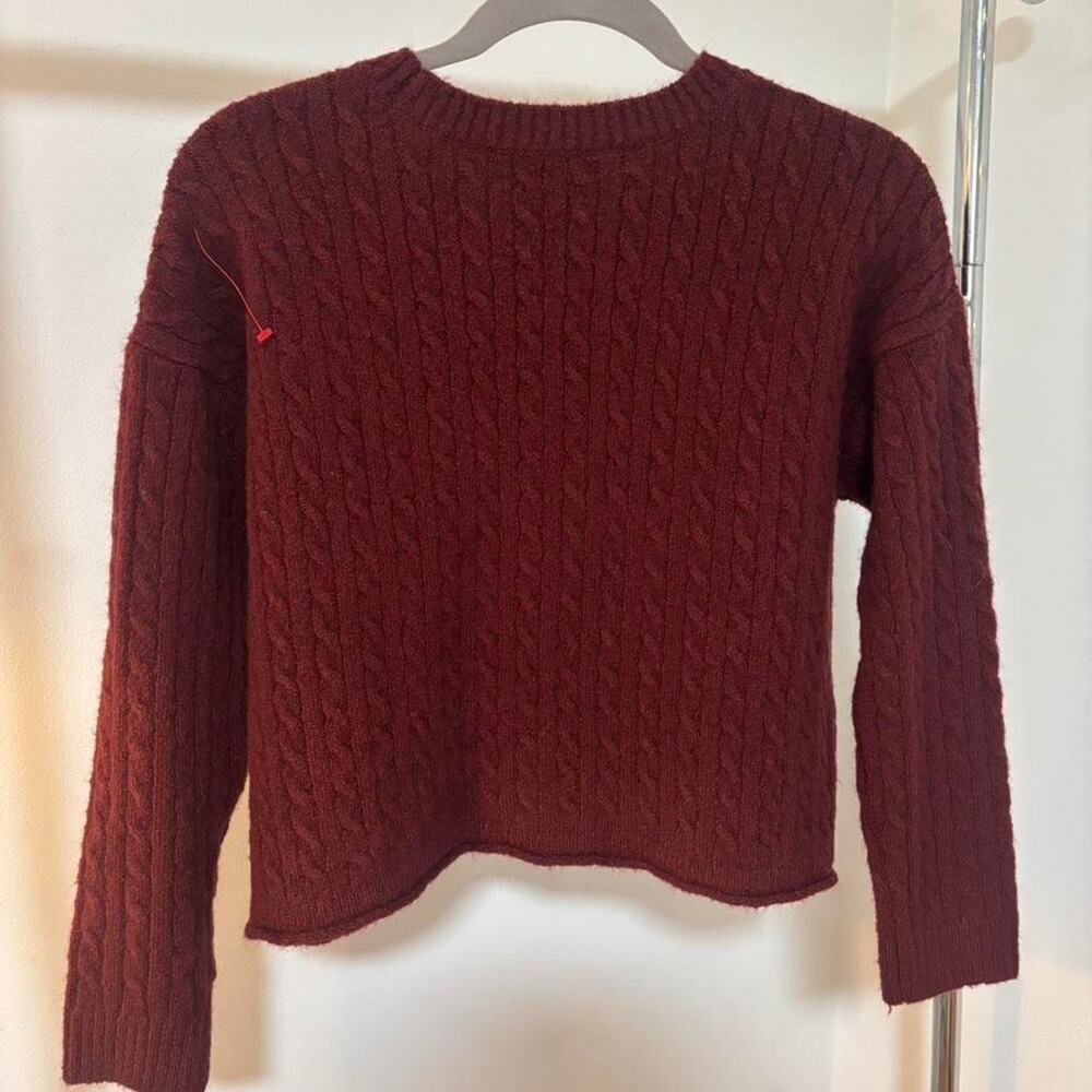 DKNY Jeans Burgundy Cable Knit Sweater Women Size M Knitwear Long Sleeve Cozy - Picture 6 of 6